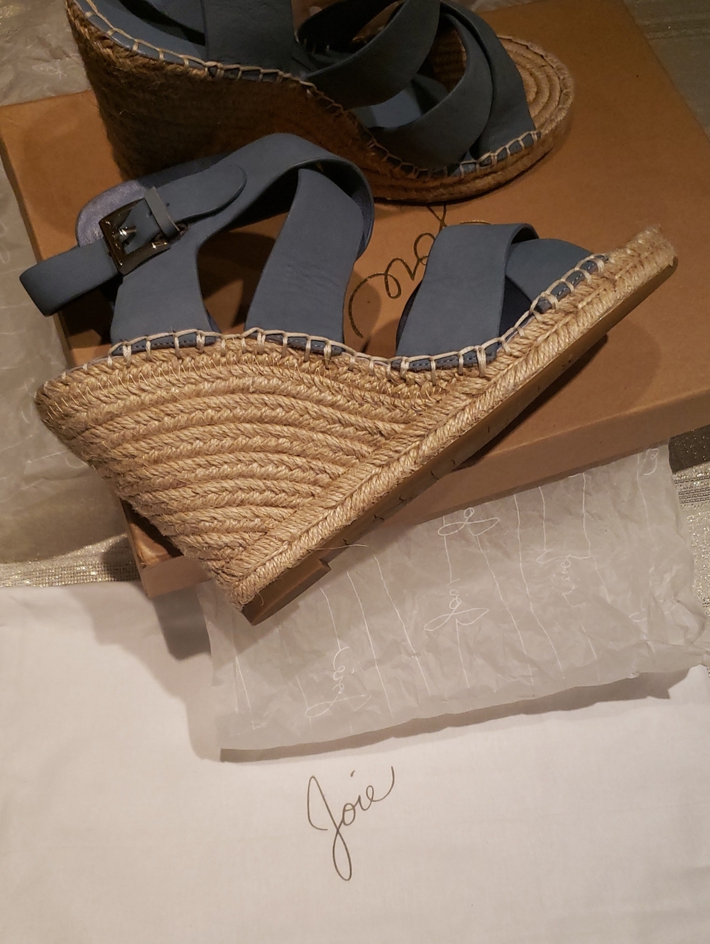 Joie New Wedge Espadrille Strappy Leather Sandal Blue Women's 40/10 - Picture 8 of 16